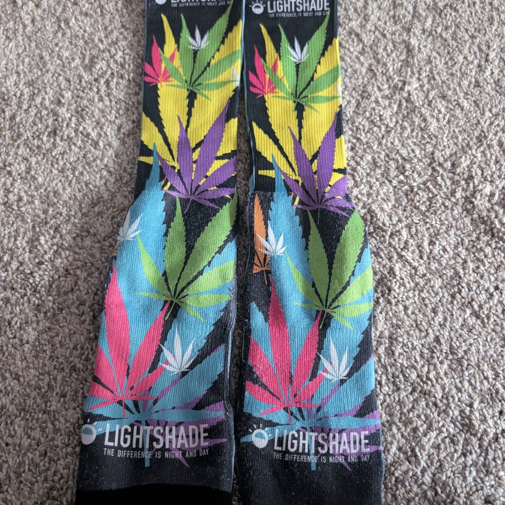 New! Lightshade Colorful Leaf Pattern Compression Socks Cannabis Weed OS